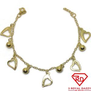 Hollow heart & Bell charm 7 inch Bracelet 999 gold